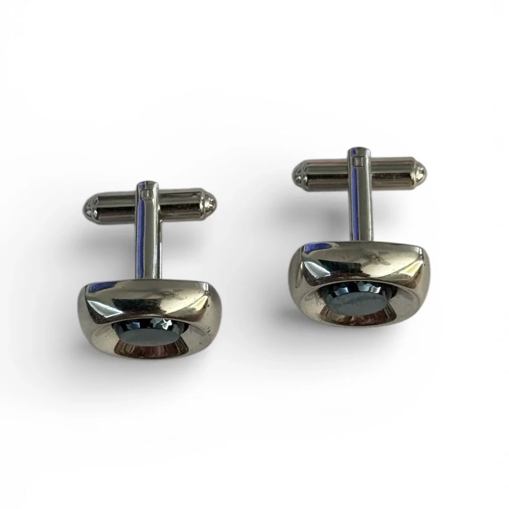 Vintage Hickok MCM Hematite Silver and Black Cufflinks